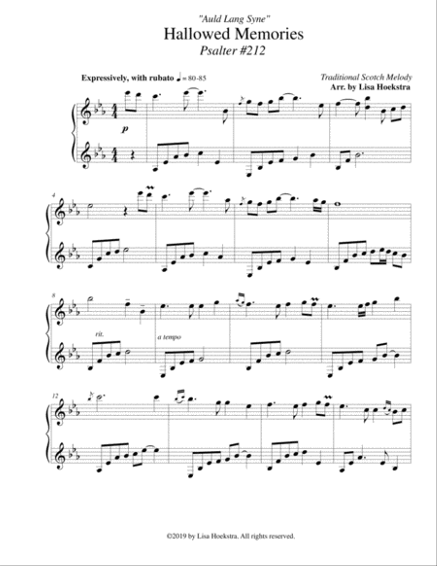 Auld Lang Syne (Psalter #212) Piano Solo scores gallery preview page 1