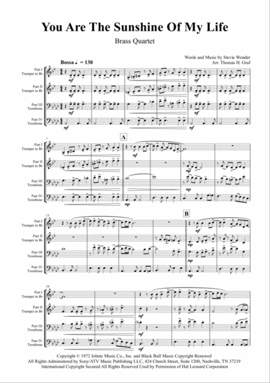 You Are The Sunshine Of My Life Euphonium scores gallery preview page 1