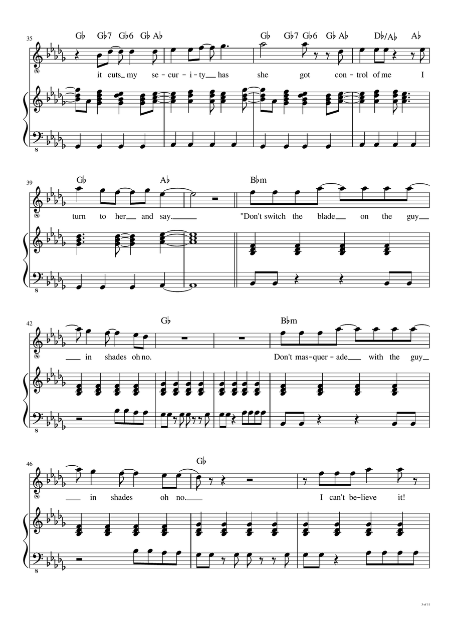 Sunglasses at night 2025 sheet music