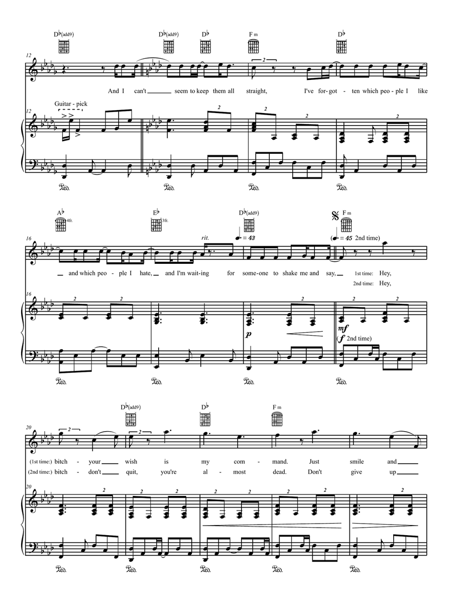 Straight (In The End) Piano, Vocal, Guitar scores gallery preview page 2