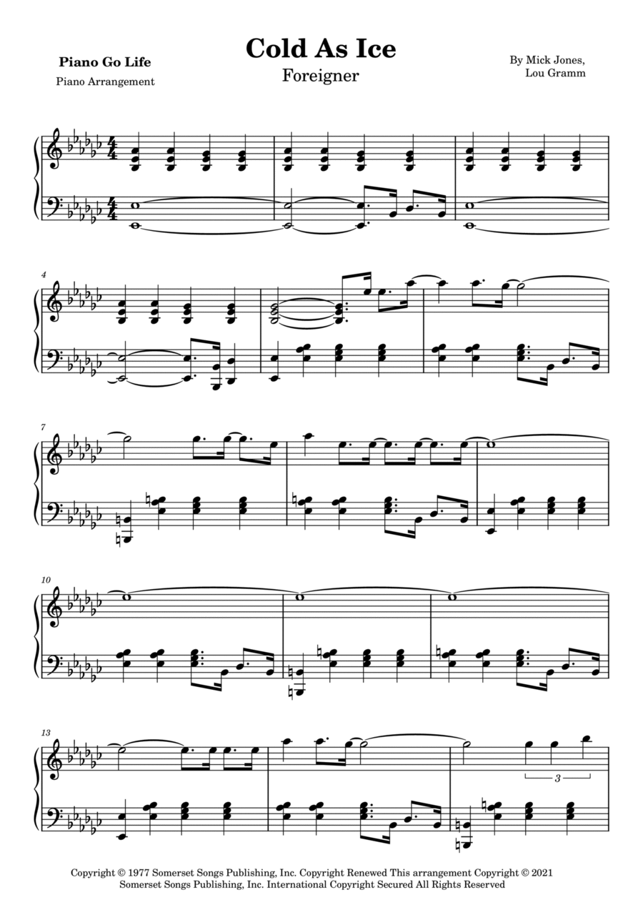 Cold As Ice Piano Solo scores gallery preview page 1