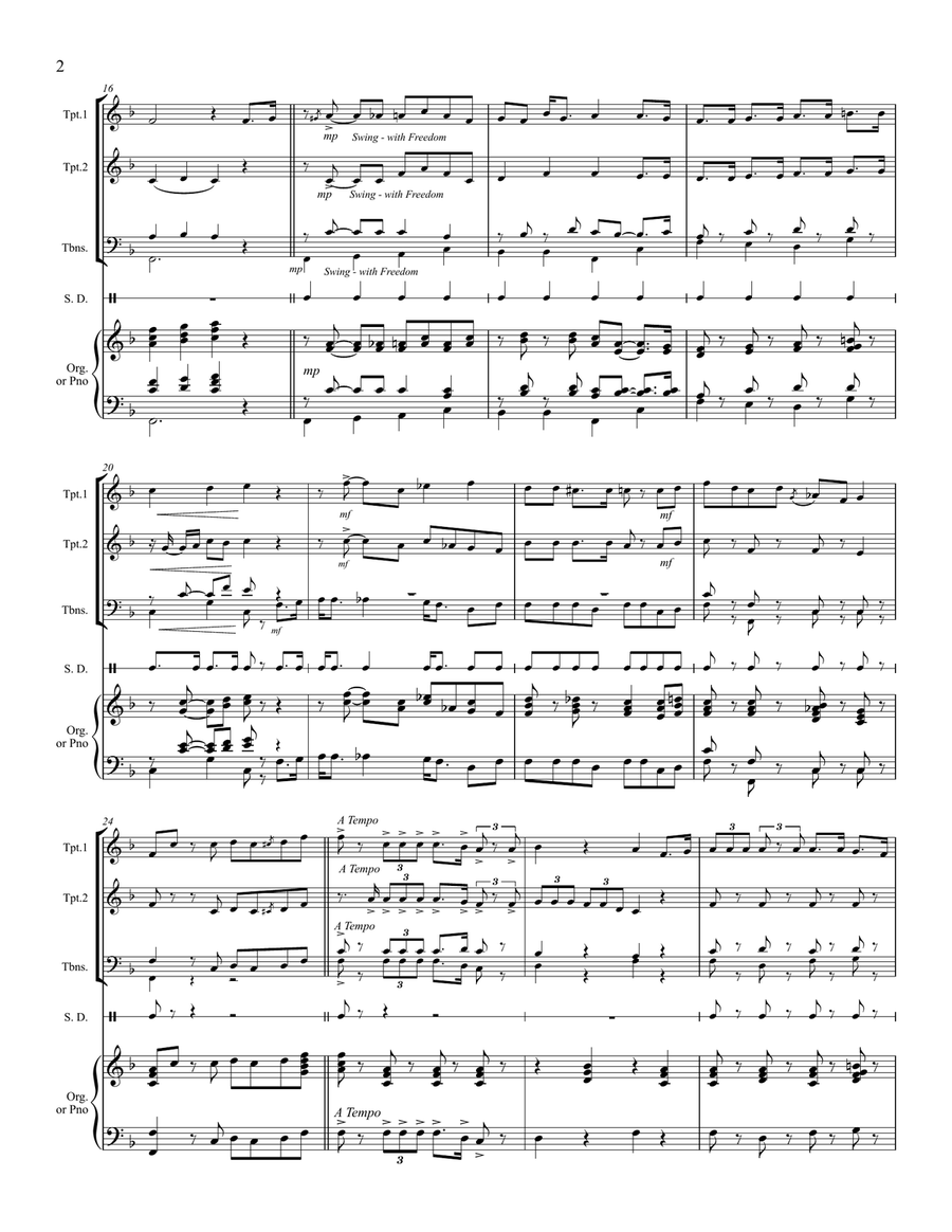 When the Roll Is Called Up Yonder – Brass Quartet and Keyboard Small Ensemble scores gallery preview page 3