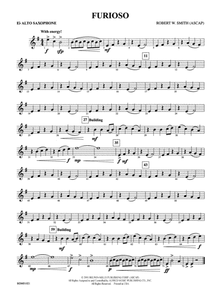 Furioso: E-flat Alto Saxophone by Robert W. Smith - Concert Band - Digital Sheet  Music