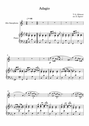 Adagio (In G Minor), Tomaso Giovanni Albinoni, For Alto Saxophone & Piano