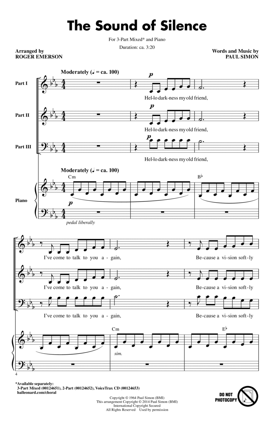 The Sound Of Silence (arr. Roger Emerson) 3-Part scores gallery preview page 1