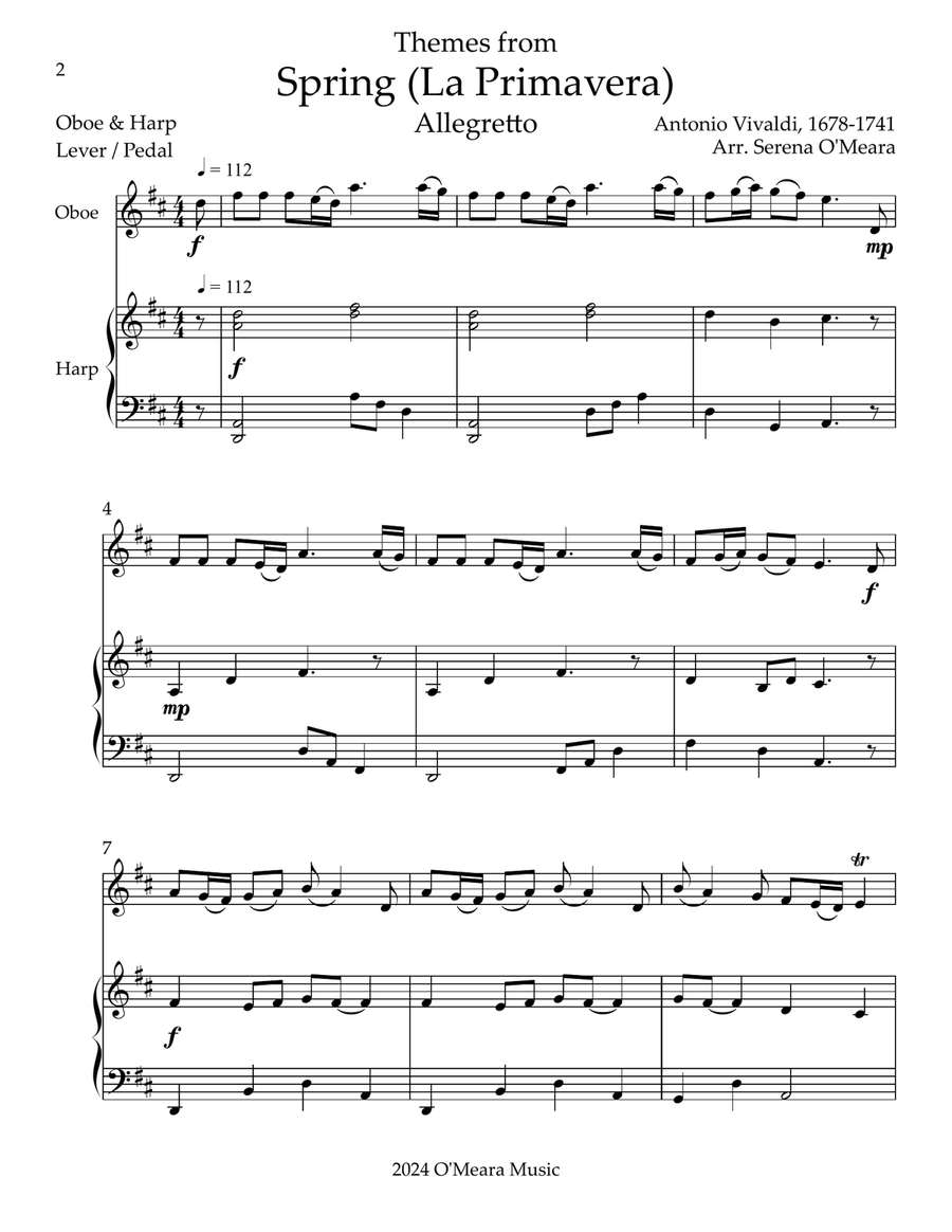 Spring (La Primavera), Duet for Oboe & Harp