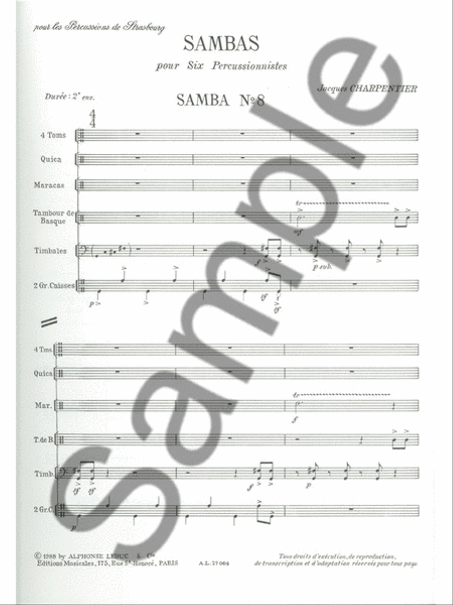 Sambas Pour 6 Percussionistes No.8 (percussion Ensemble) Percussion Ensemble scores gallery preview page 2
