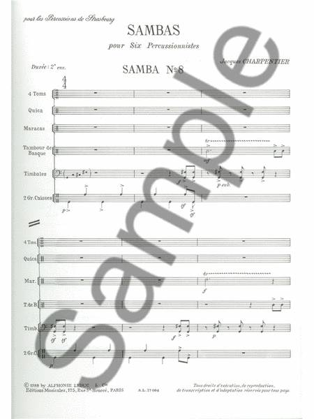 Sambas Pour 6 Percussionistes No.8 (percussion Ensemble)