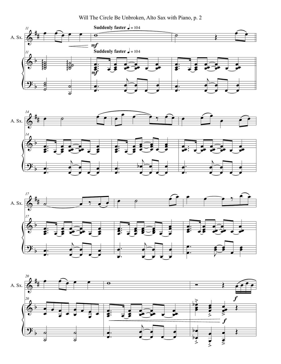 WILL THE CIRCLE BE UNBROKEN (Alto Sax with Piano - Score & Part included) Alto Saxophone scores gallery preview page 3