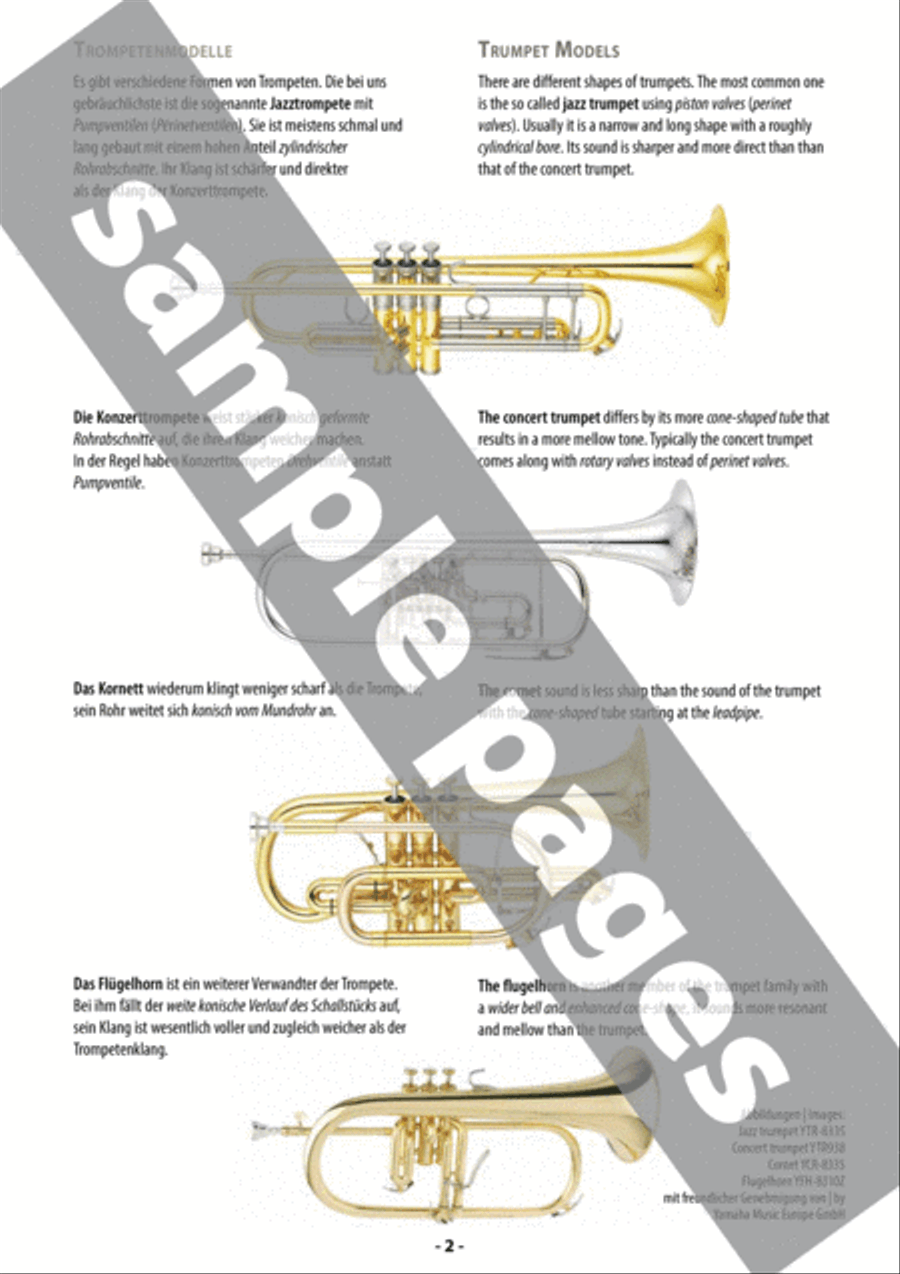Grifftabelle für Trompete [Fingering Charts for Trumpet] Cornet scores gallery preview page 2