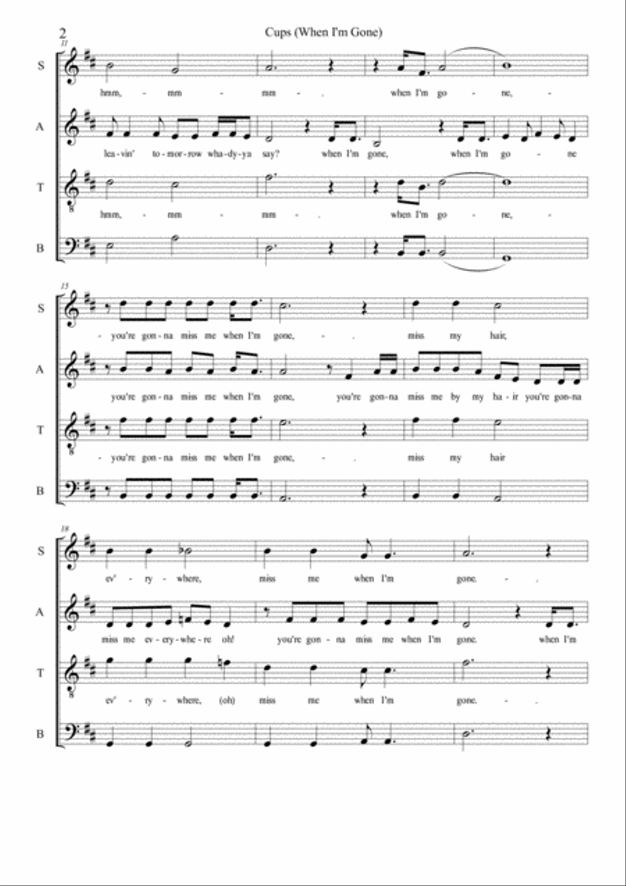 Cups (When I'm Gone) 4-Part scores gallery preview page 2