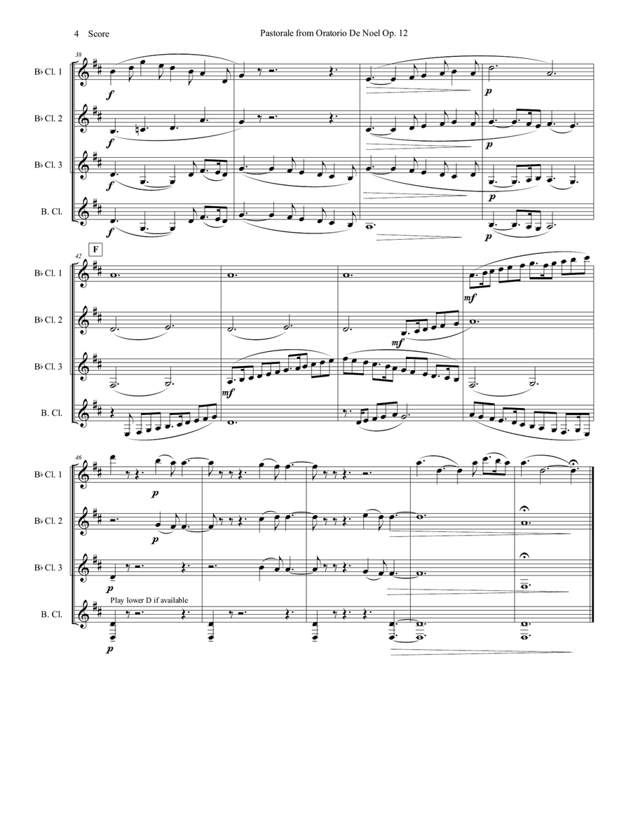 Pastorale from Oratorio De Noel for Clarinet Quartet image number null