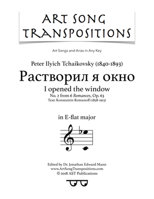 Book cover for TCHAIKOVSKY: Растворил я окно, Op. 63 no. 2 (transposed to E-flat major)