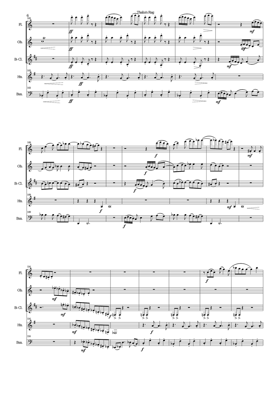 Thalia's Rag for wind quintet Woodwind Quintet scores gallery preview page 6