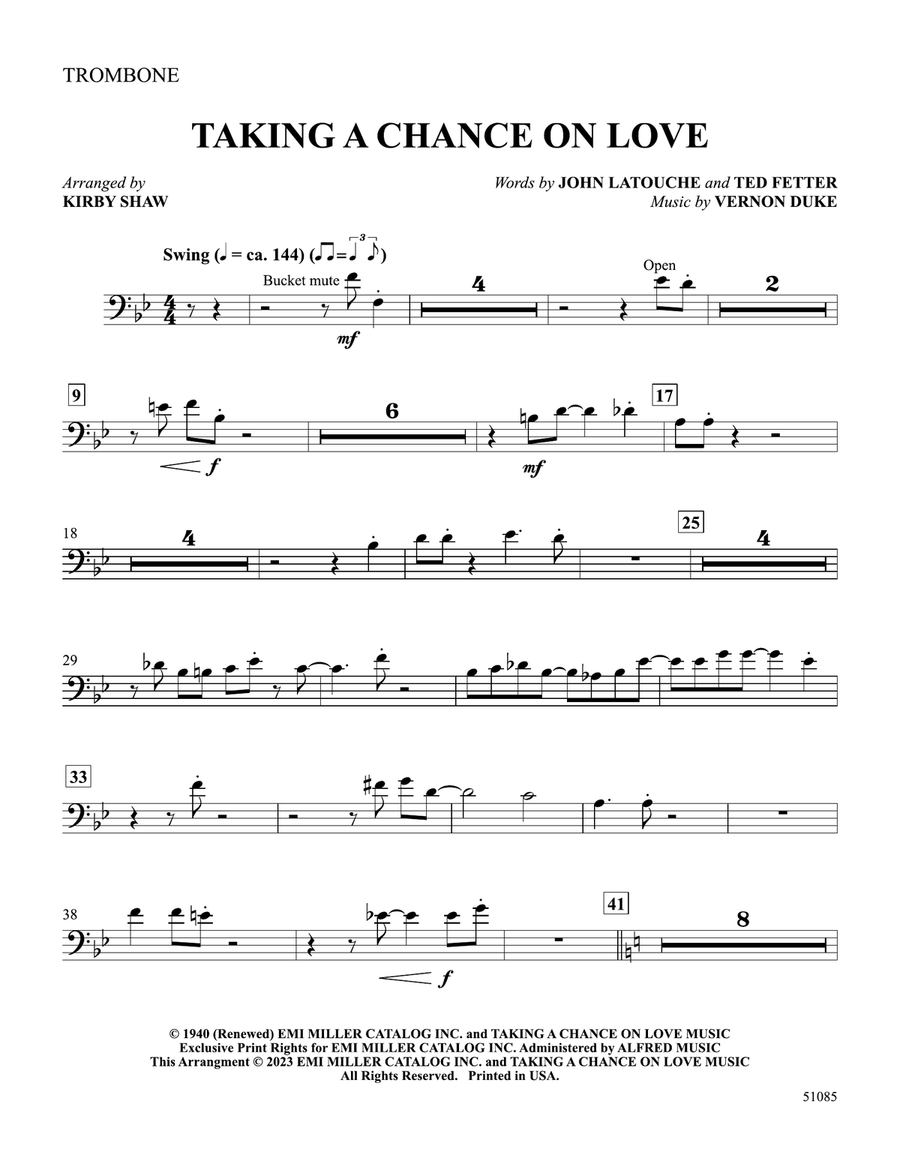 Taking a Chance on Love: 1st Trombone