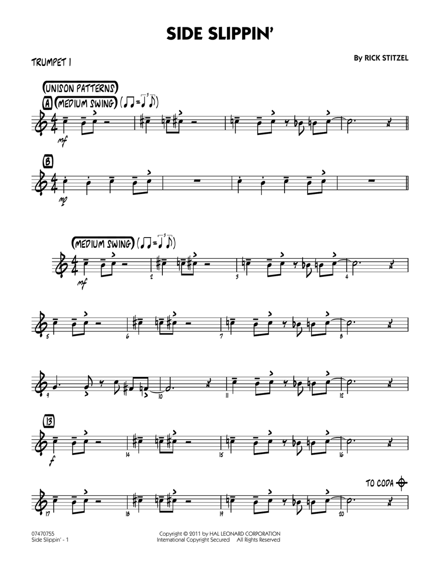 Side Slippin' - Trumpet 1 Jazz Ensemble scores gallery preview page 1