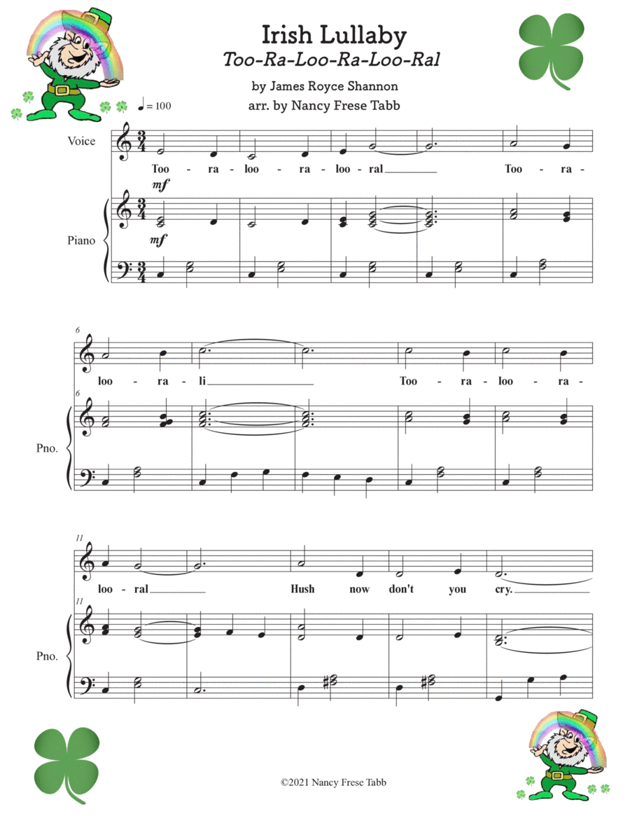Irish Lullaby (Too-Ra-Loo-Ra-Loo Ral) Vocal Solo with PIano Accompaniment Voice Solo scores gallery preview page 1