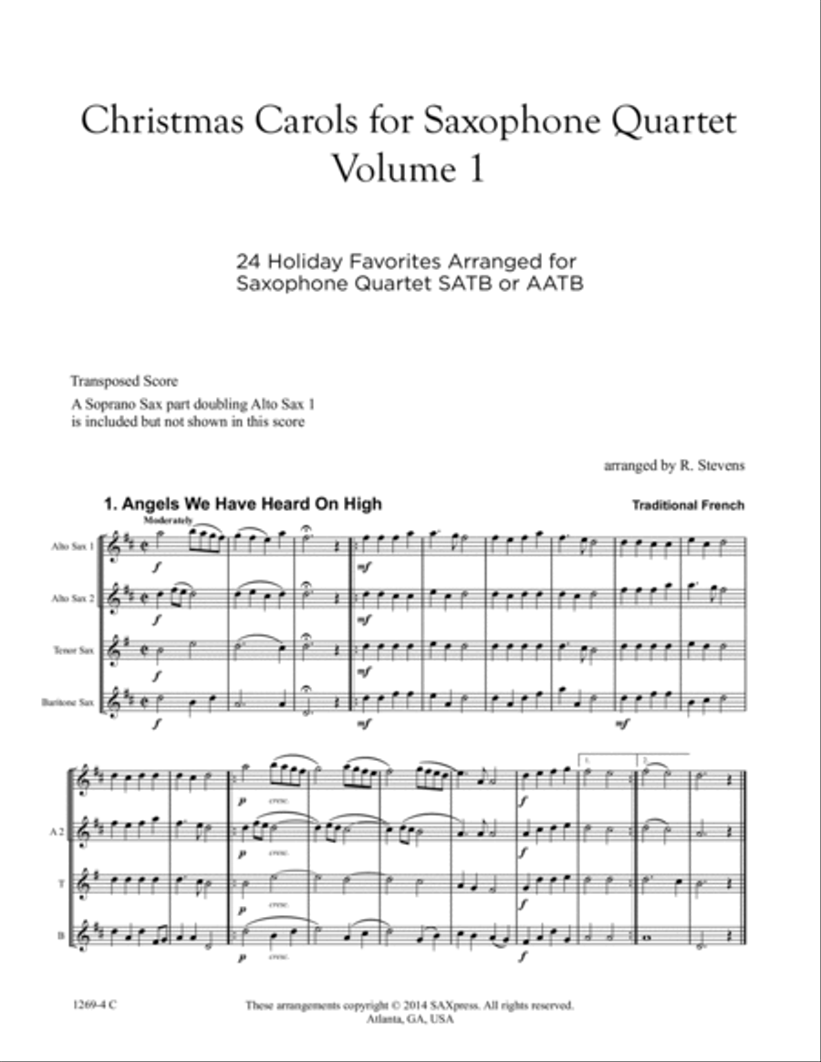 Christmas Carols for Saxophone Quartet Volume I Saxophone Quartet scores gallery preview page 5