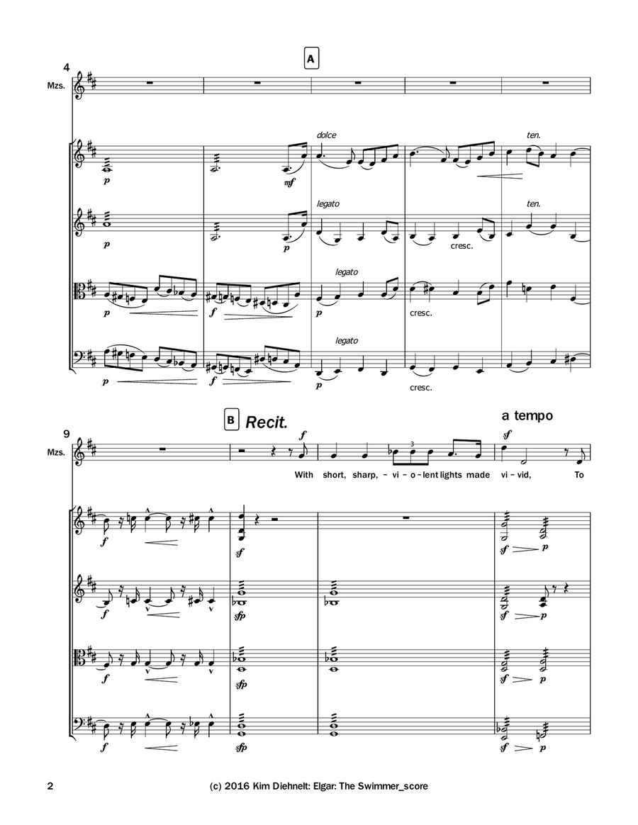Elgar: The Swimmer from Sea Pictures (Arr. Voice and String Quartet) String Quartet scores gallery preview page 3
