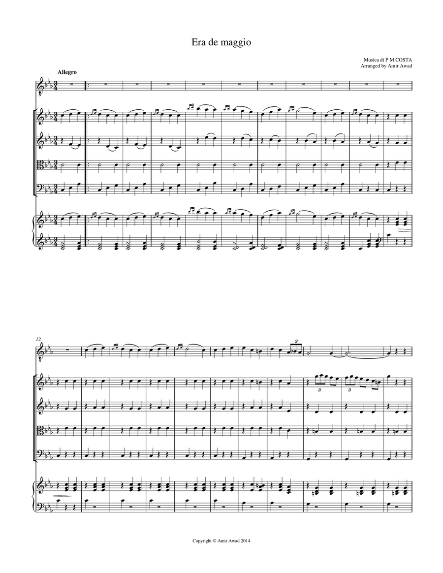 Era di maggio ( Neapolitan Song) Arranged for Tenor , String Orchestra and/or without Piano String Orchestra scores gallery preview page 1