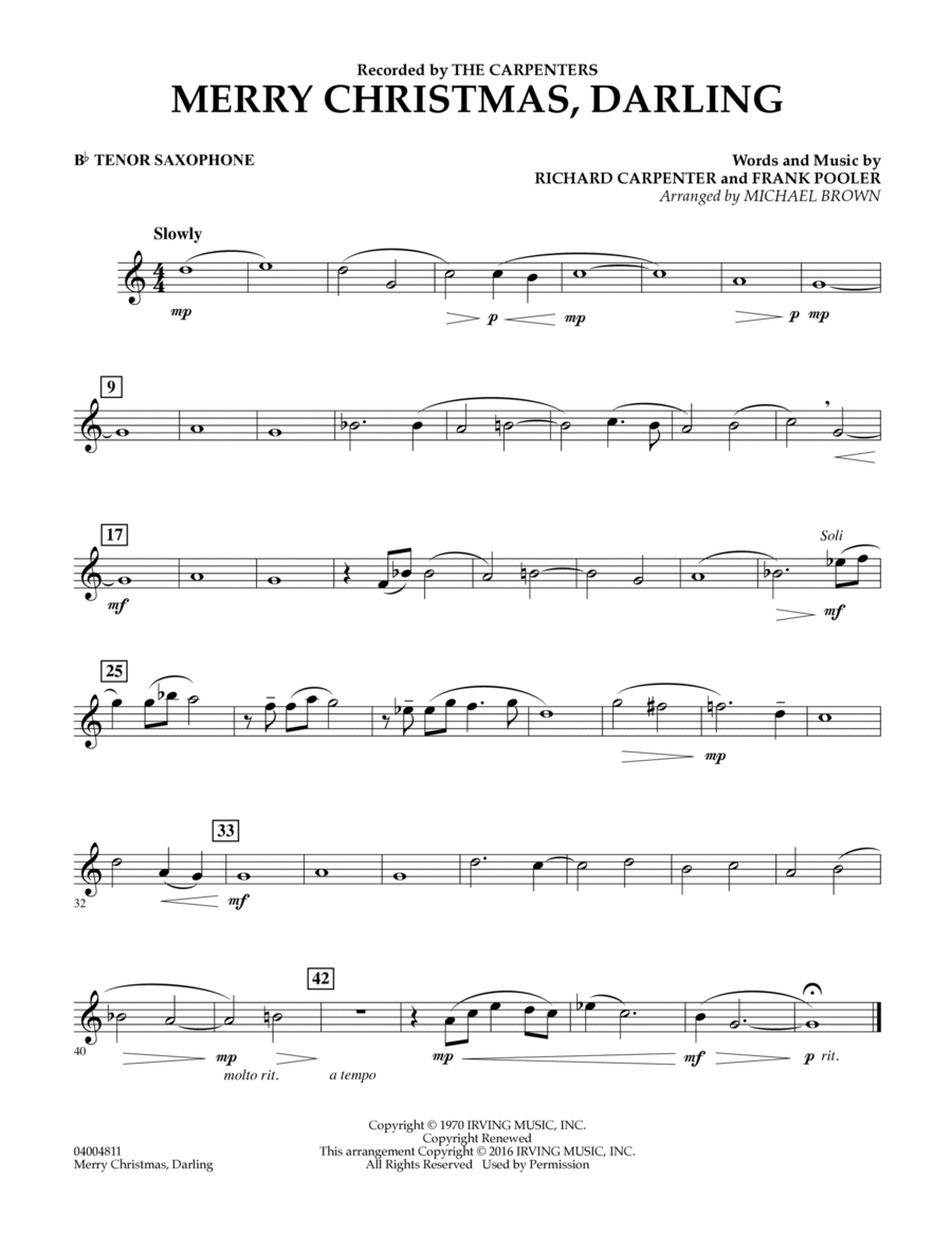 Merry Christmas, Darling - Bb Tenor Saxophone Concert Band scores gallery preview page 1
