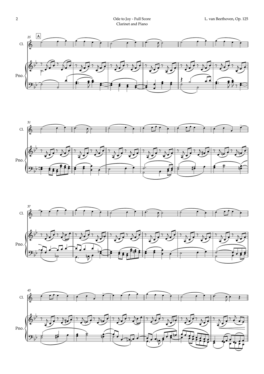 Ode to Joy by Beethoven for Clarinet B-Flat Clarinet scores gallery preview page 3