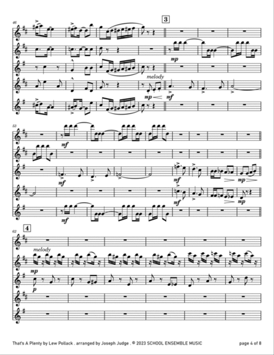 That's A Plenty by Pollack for Saxophone Quartet in Schools Saxophone Quartet scores gallery preview page 4