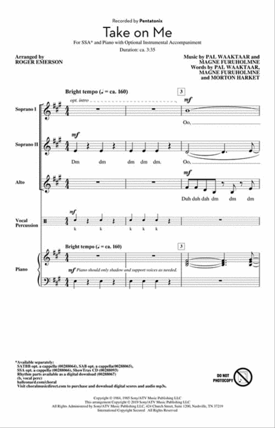 Take on Me SSA scores gallery preview page 2