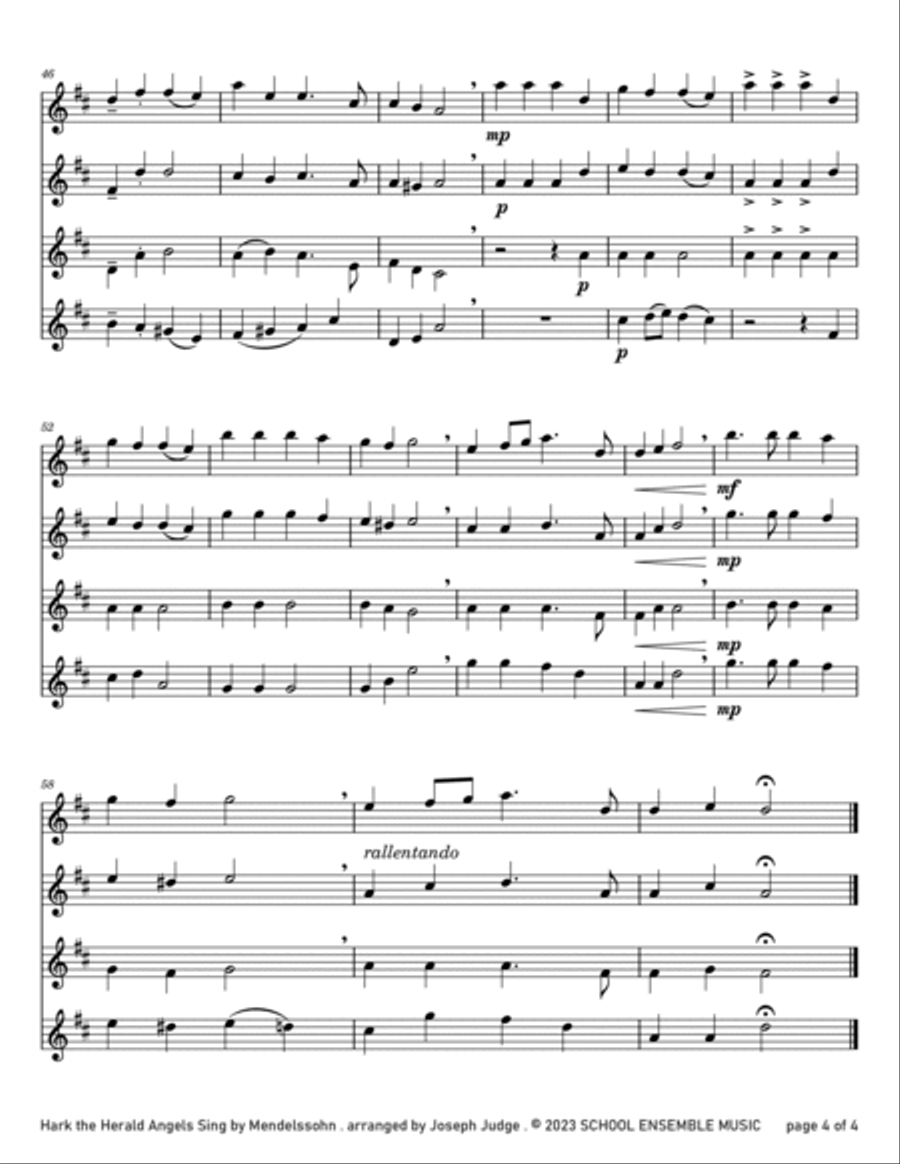 Hark The Herald for Clarinet Quartet in Schools Clarinet Quartet scores gallery preview page 4