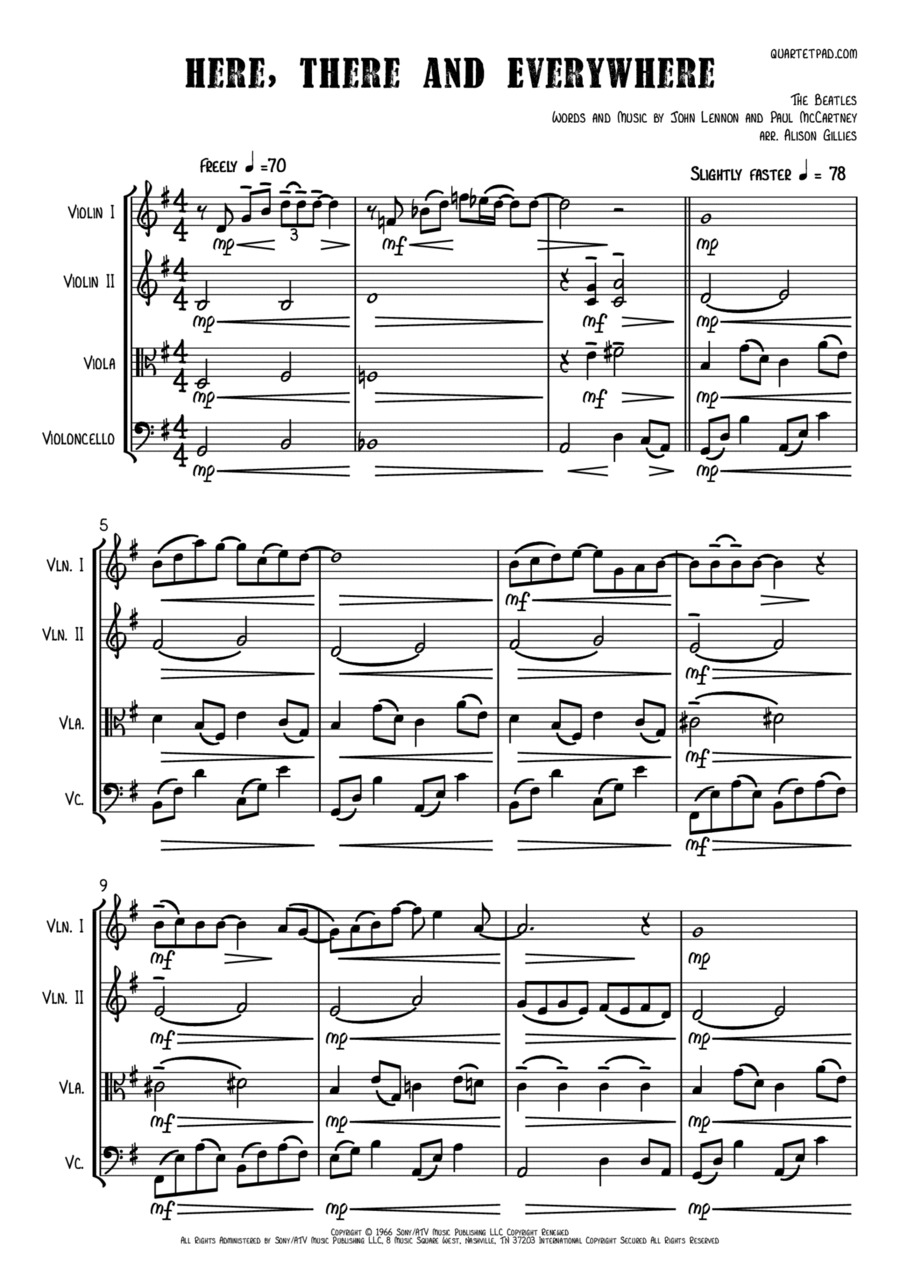 Here, There And Everywhere String Quartet scores gallery preview page 1