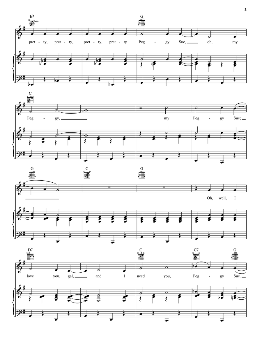 Peggy Sue Peggy Sue Piano, Vocal, Guitar scores gallery preview page 3