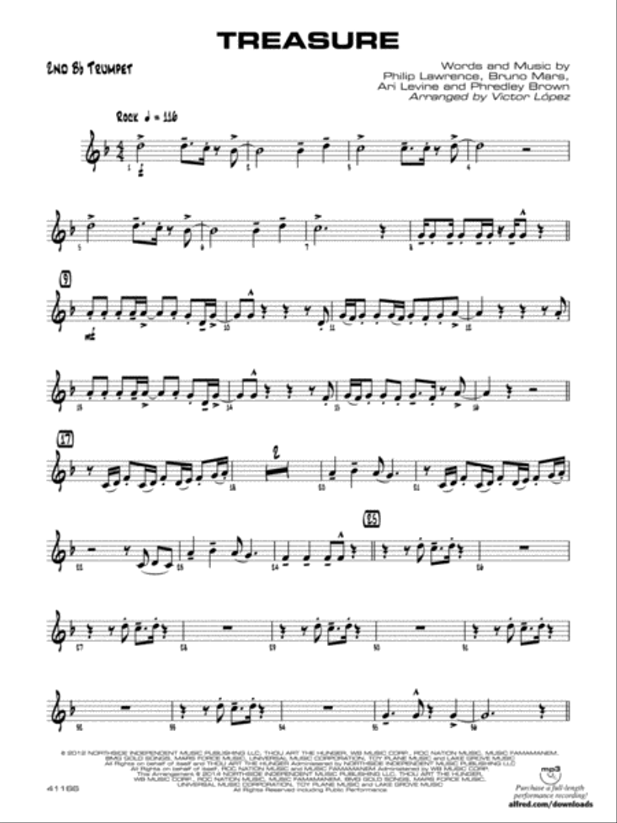 Treasure: 2nd B-flat Trumpet Jazz Ensemble scores gallery preview page 1