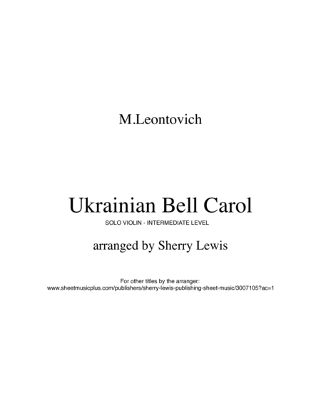 UKRAINIAN BELL CAROL (Carol of the Bells), Intermediate Level for Solo Violin image number null
