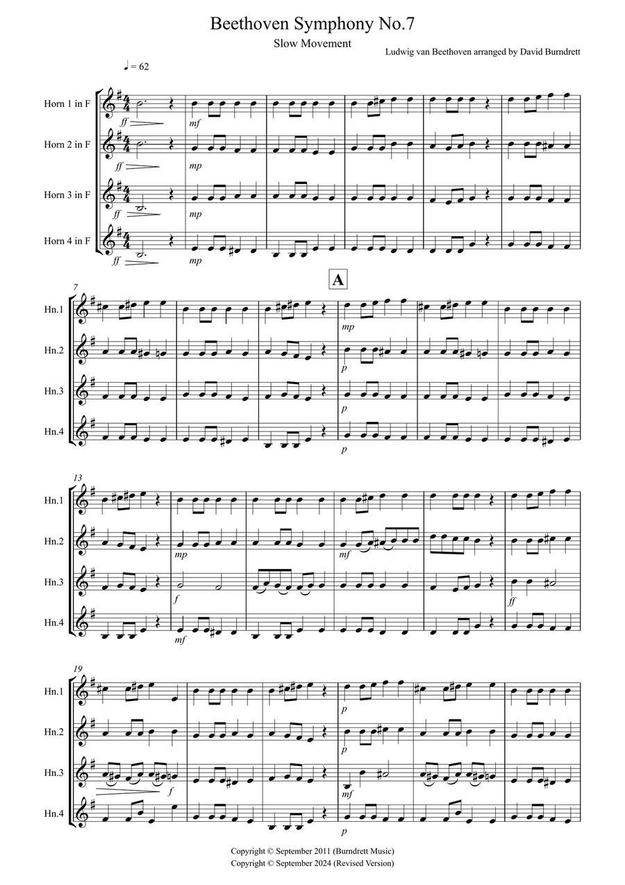 Book cover for Beethoven Symphony No.7 (slow movement) for Horn Quartet