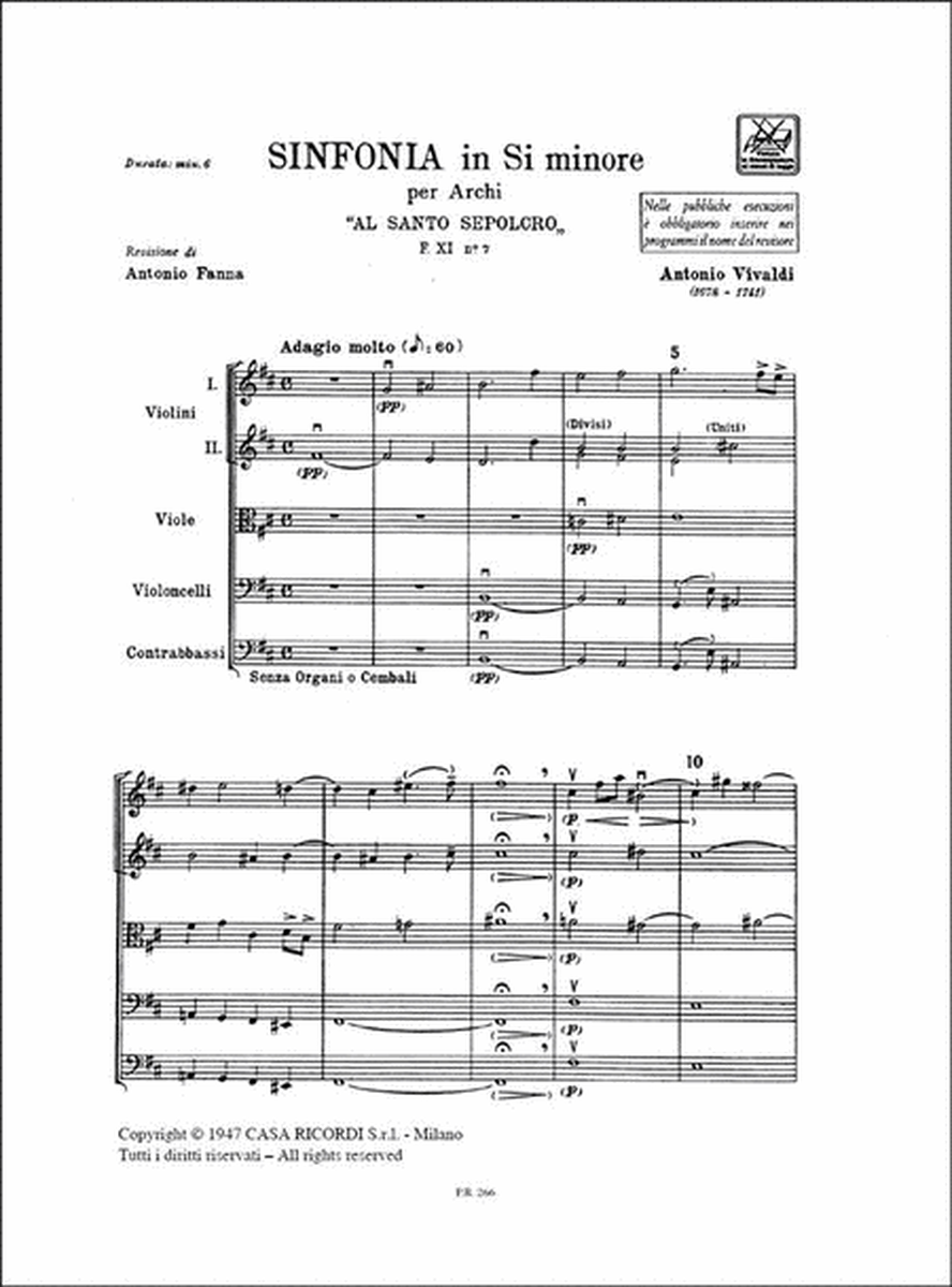 Concerto per Archi in Si Min. Rv 169