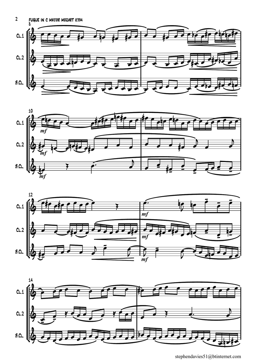 Fugue in C Major by W.A.Mozart K394 for Clarinet Trio. Clarinet Trio scores gallery preview page 2