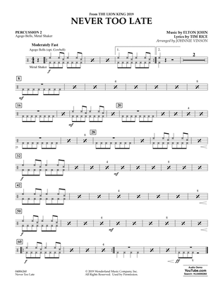 Never Too Late (from The Lion King 2019) (arr. Johnnie Vinson) - Percussion 2