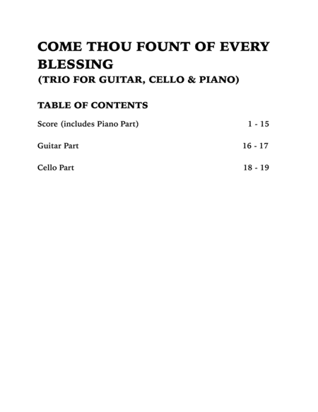 Come Thou Fount of Every Blessing (Trio for Guitar, Cello and Piano) image number null