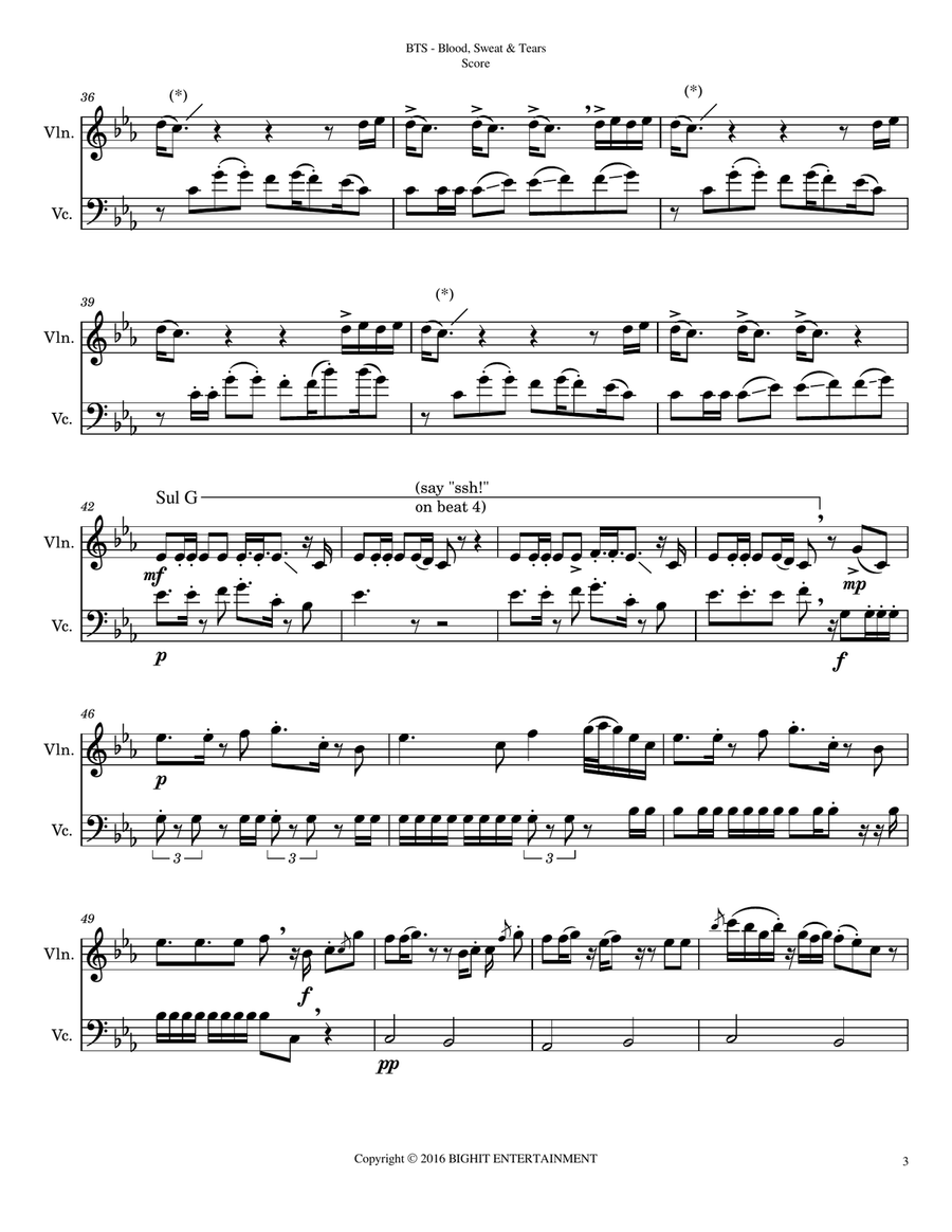 Blood, Sweat, Tears String Duet scores gallery preview page 3