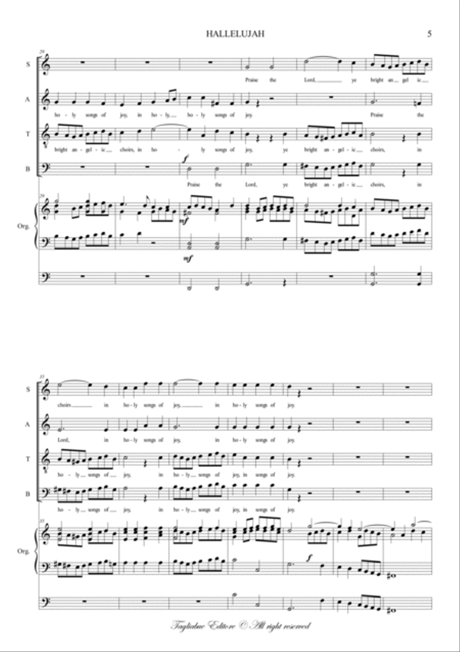 HALLELUJAH (from Christ in the mount of Olives) - Arr. for SATB Choir and Organ (3 staff). With Orga 4-Part scores gallery preview page 5