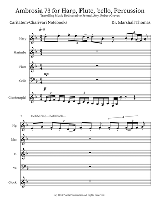 Ambrosia 73 for Harp, Flute, 'cello, Percussion