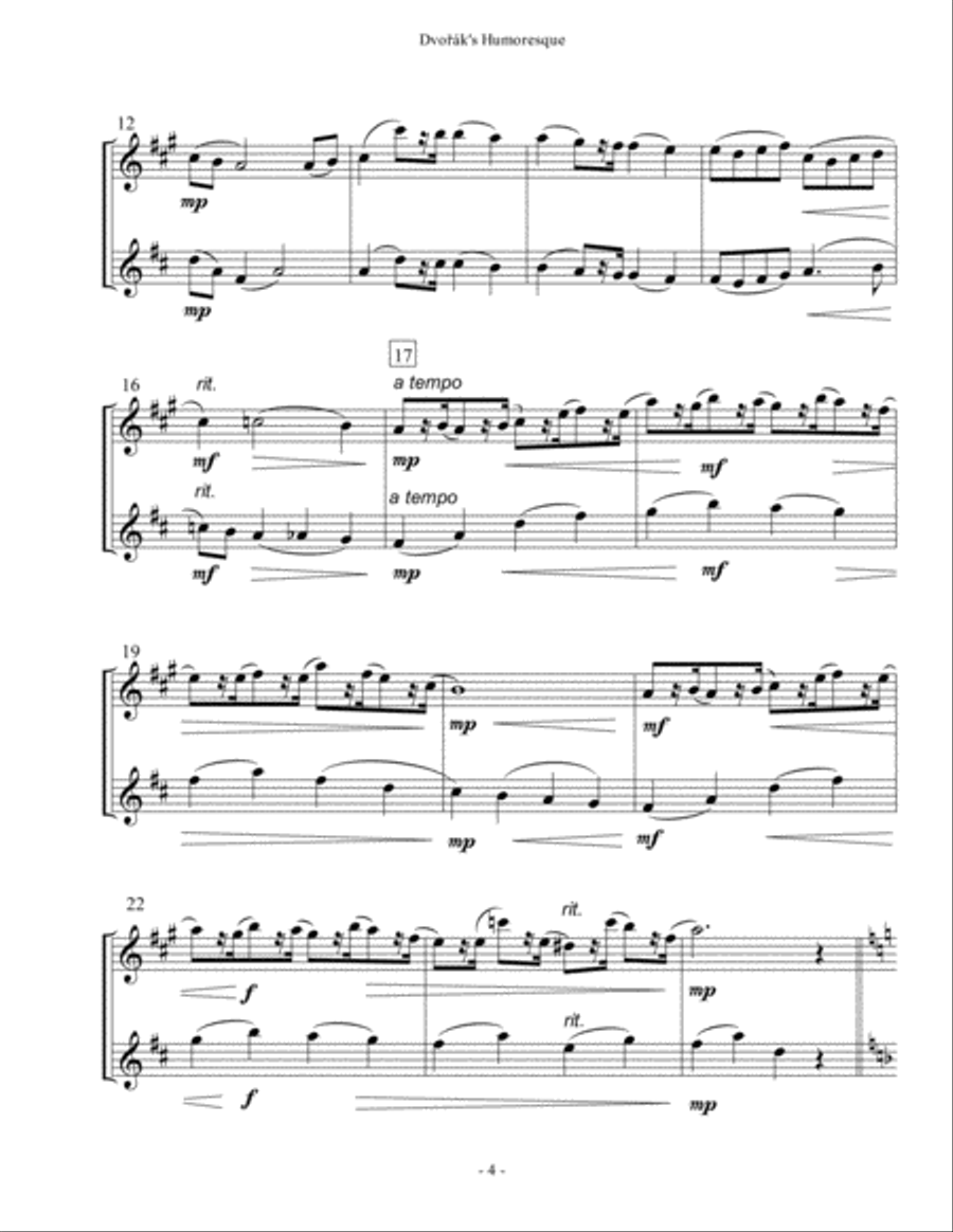 Dvorak's Humoresque - Saxophone Duet Woodwind Duet scores gallery preview page 4