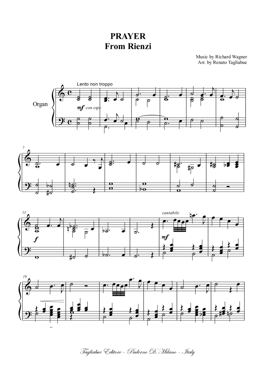 R. Wagner. PRAYER, from Rienzi. For Organ Organ Solo scores gallery preview page 1