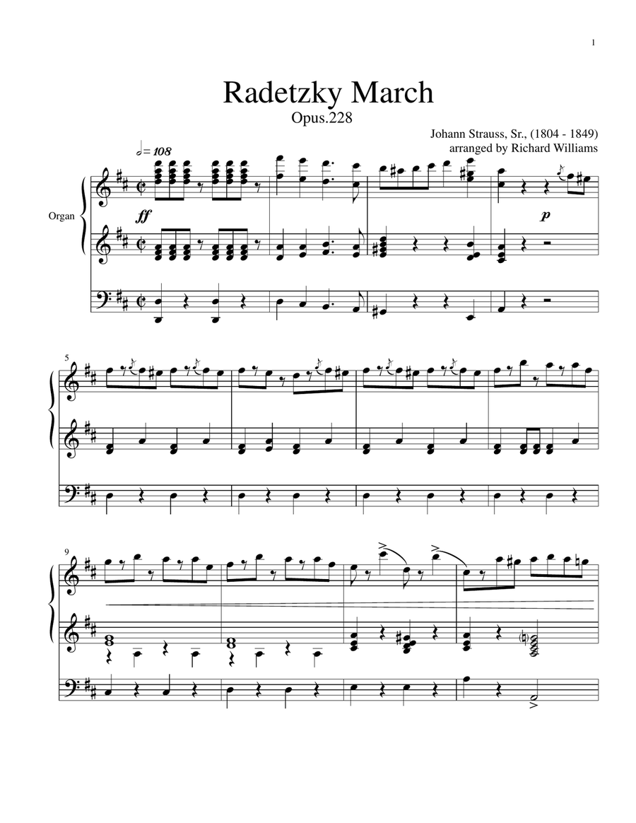 Radetzky March Organ Solo scores gallery preview page 1