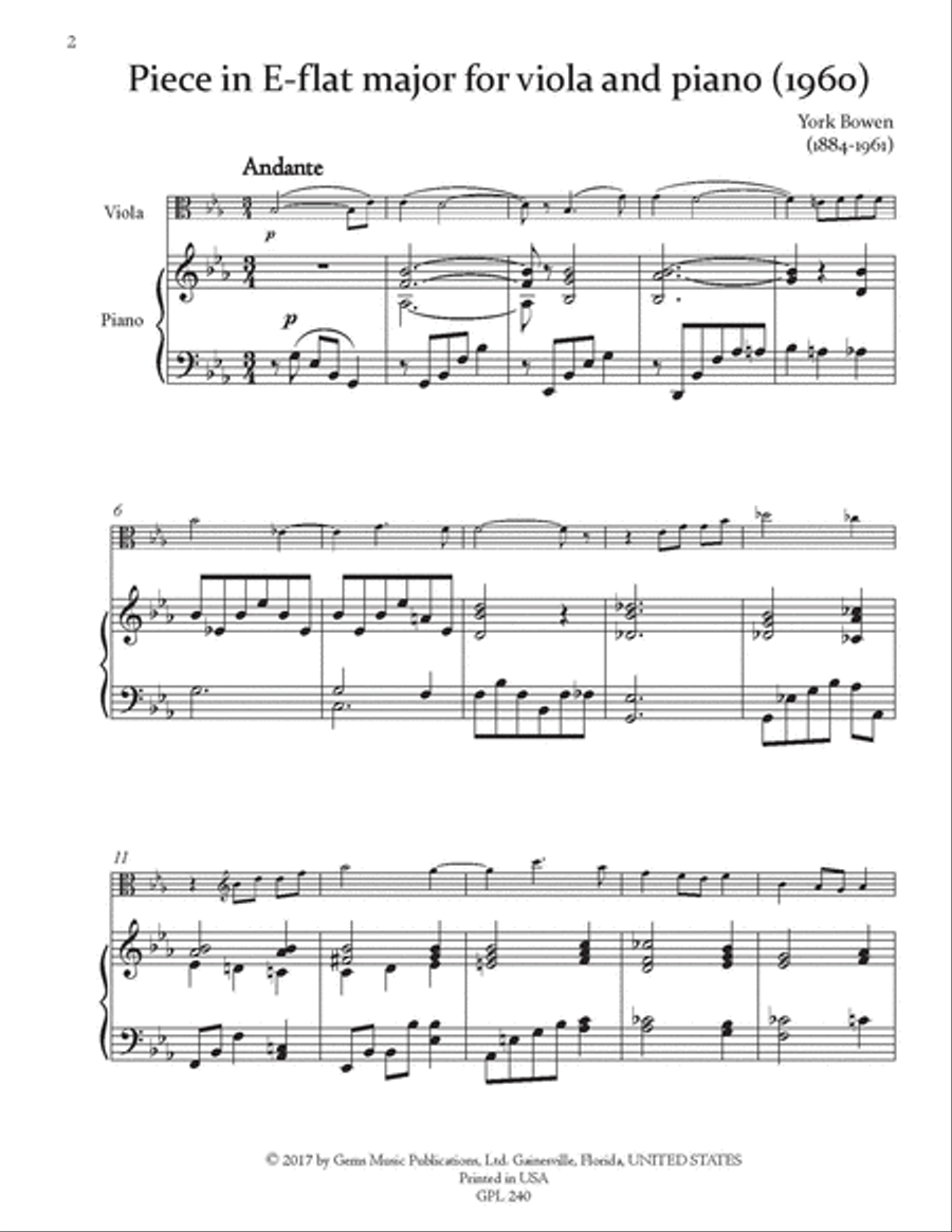 Piece in E-flat for viola and piano (1960) Piano Accompaniment scores gallery preview page 2