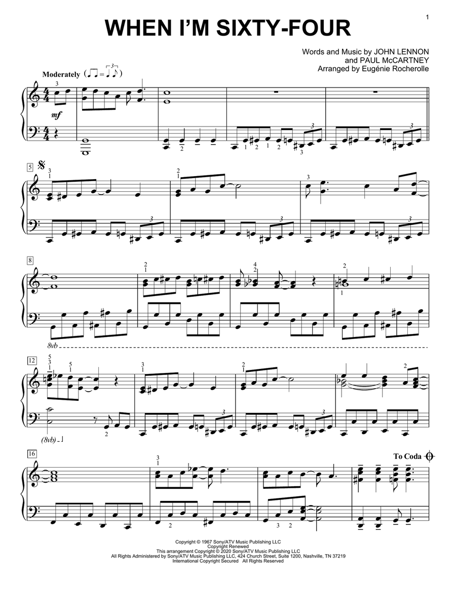When I'm Sixty-Four [Boogie-woogie version] (arr. Eugénie Rocherolle) Piano Solo scores gallery preview page 1