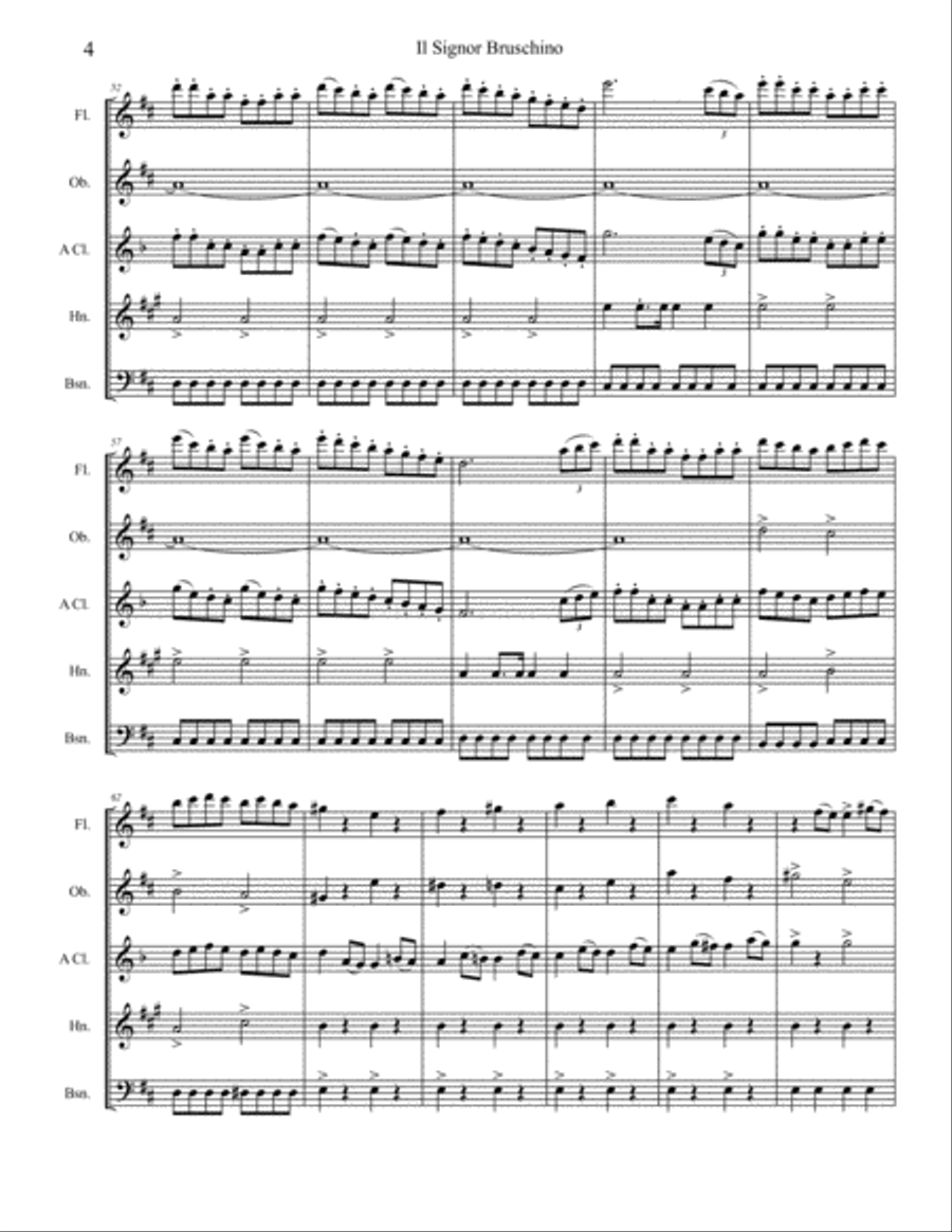 Il Signor Bruschino Overture Woodwind Quintet scores gallery preview page 4