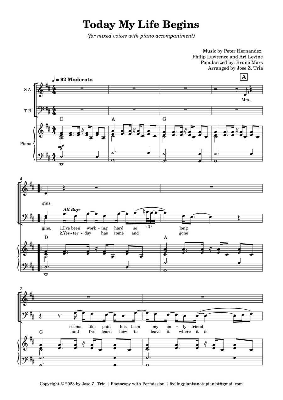 Today My Life Begins Choir scores gallery preview page 1