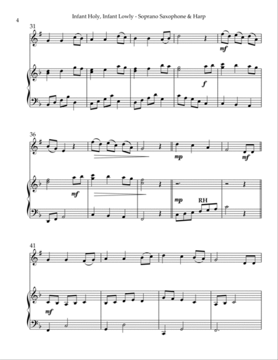 Infant Holy, Infant Lowly, Duet for Bb Soprano Saxophone & Harp
