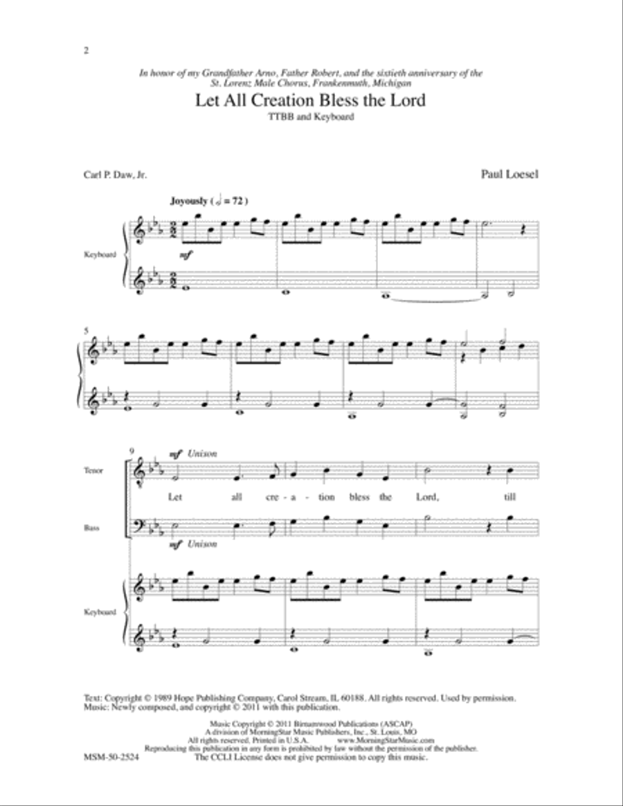 Let All Creation Bless the Lord TTBB scores gallery preview page 2